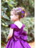 Purple Satin V Back Flower Girl Dress With Bow